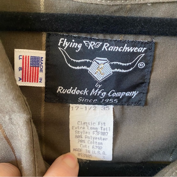Vintage Pearlsnap Western Shirt Flying R Ranchwear Made in USA Brown Stripe 17.5 - Picture 9 of 9